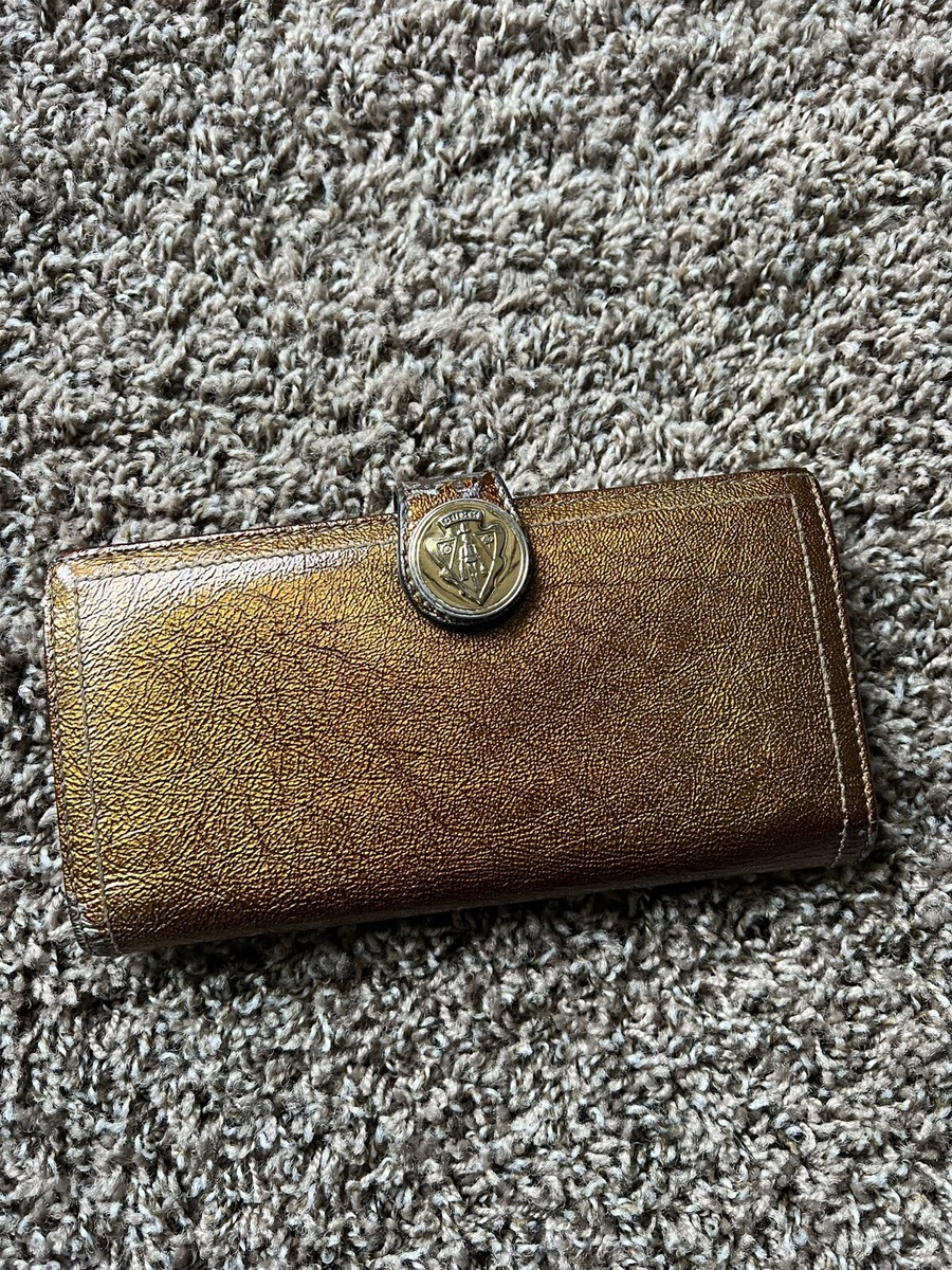 Gucci Wallet Gold Crest Rare Sima Leather Brown Purse Authentic