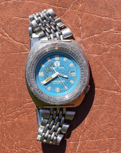 Seltene Vintage AQUA LUNG U.S Taucher Quarz Uhr Edelstahl Original Band - Bild 3 von 12