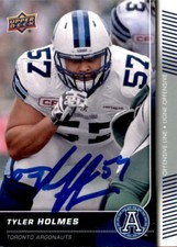 Tyler Holmes Signed 2015 Upper Deck CFL Football card #91 Toronto Argonauts