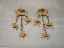 Vintage Lunch At The Ritz Pastel Iris Flower Clip Earrings RARE Hand Signed 1988