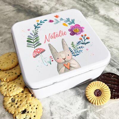 Osterhase mit Herzkranz personalisiert Geschenk Kuchen Kekse Süßigkeiten Leckerli Dose