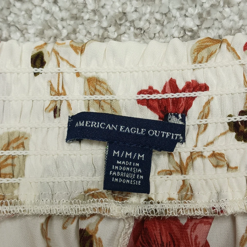 Pantalones Cortos American Eagle Outfitters Para Mujer M Blanco Rojo Floral Cintura Elástica Delicados Foto 3 de 4