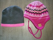 2 girls teen size WINTER HATS SCREAMER PINK KNIT GRAY BEANIE ONE SIZE FITS MOST