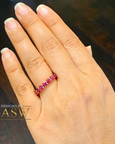STUNNING 14K SOLID YELLOW GOLD ROUND CUT NATURAL RUBY ETERNITY BAND 4.00CTW - Picture 7 of 9