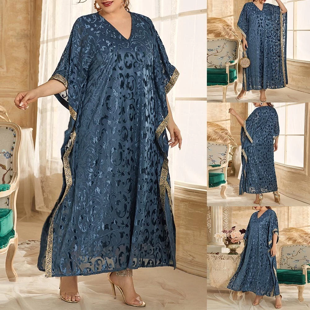 Plus Size Womens Dress Autumn L 4XL Long Oversize Party Evening V Neck