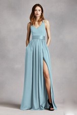VERA WANG V Neck Halter Gown with Sash NWT Blue Bridesmaid Formal VW360214
