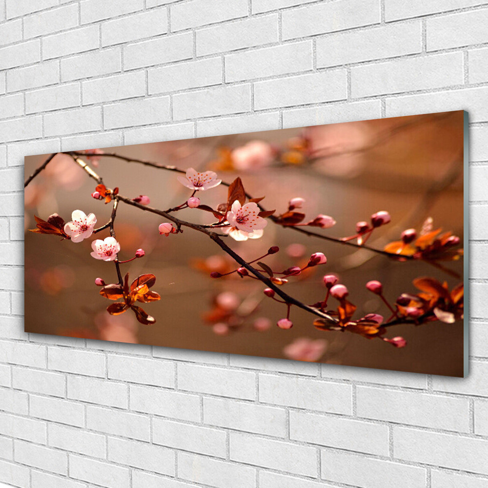 Image nature branche de fleurs sur tableau en verre acrylique moderne 125x50