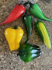 VINTAGE 6 PIECE SET HAND BLOWN MURANO STYLE ART GLASS VEGETABLES BEAUTIFUL