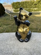 Vintage Rosenthal Netter Panda Eating Bamboo Brass Statue Figurine 8.5 In. Tall