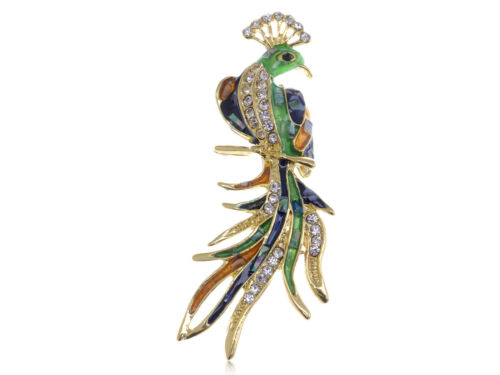 Gold Abalone Sea Shell Painted Clear Diamante Rhinestone Phoenix Pin Brooch Gift - Picture 1 of 4