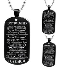 Stainless Steel Daughter Son Dog Tag Necklace Mother Father Mom Dad Best Friend