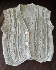 Knitted by hand Vest, Unisex kid's size Green. Matching Skirt Can Be Purchased