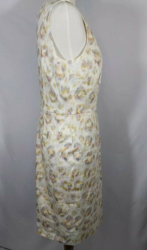 Ann Taylor Loft Sleeveless V-Neck Sheath Dress Sz 8 Linen Blend Neutral Print - Picture 4 of 8