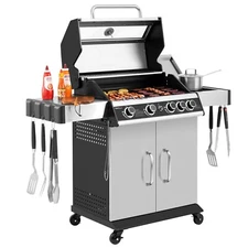 Royal Gourmet 4-Burner Stainless Steel Gas Grill with Side Burner Viewing Window