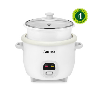 Aroma 6-Cup Rice Cooker Food Steamer Nonstick Ceramic Pot White Kitchen Applianc