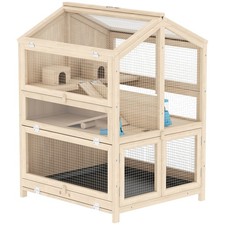 26.8in 3-Tier Wooden Hamster Cage Gerbil Habitat Removable Tray Seesaw Ramp