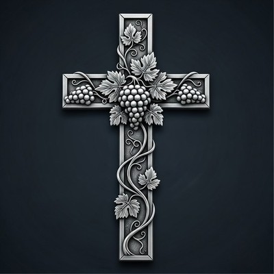 Grapevine Cross Sculpture - Printable Design Sculpture CNC STL File - 3D