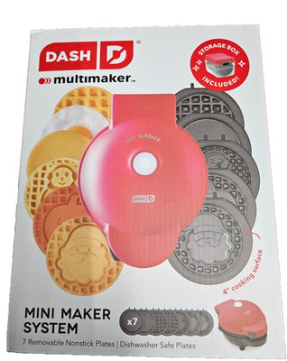 Dash Multi Maker Mini Waffle Maker System with 6 Removeable Holiday Plates Red