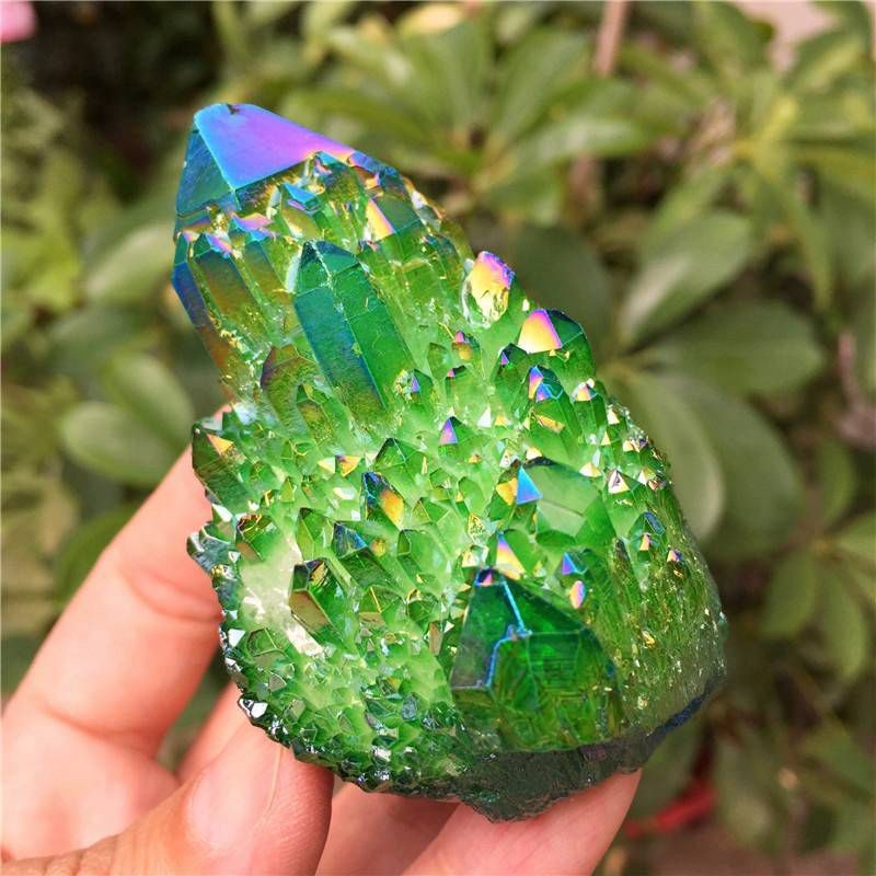 50g Natural Aura Green Titanium Stone Quartz Crystal Cluster Spiritual Healing