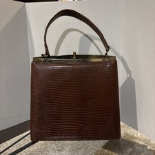 Vtg Alligator / Lizard Leather Skin Brown Bag 40s Style Mid Sized Purse