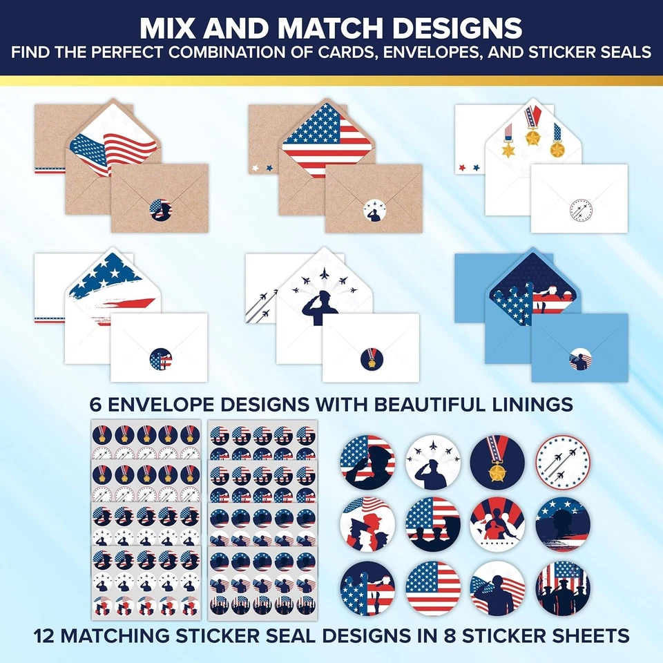 Paquete de 120 tarjetas de agradecimiento de 6x4 pulgadas para veteranos y militares con... Foto 4 de 4