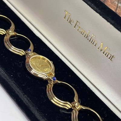 RARE VTG FRANKLIN MINT CLEOPATRA BRACELET WATCH 22K YELLOW  display picture 1