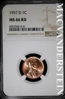 1957-D Lincoln Cent- NGC MS 66 RD- Lustrous- No Reserve #SLA966