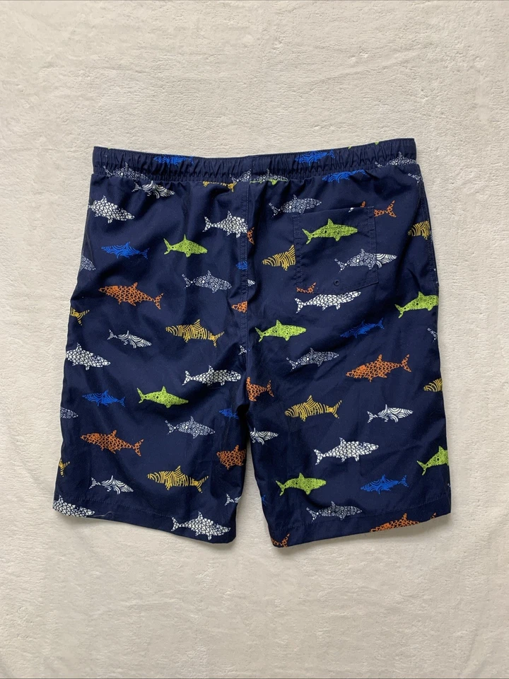 Pantalones cortos de natación Lands End Husky XL para niños 18H-20H azules tiburones forrados de surf Foto 2 de 4