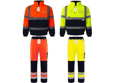 Hi Vis Trainingsanzug Set Stepp Bomberjacke Cargo Hose Wattiert Reflektierend PSA