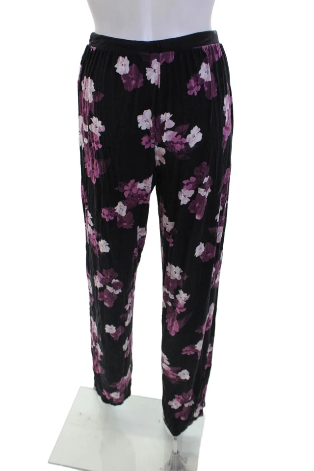 Pantalones de pijama Donna Karan para mujer elásticos estampados florales con cordón negros talla S Foto 3 de 4