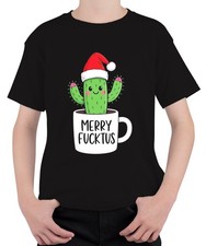 MERRY FUCKTUS Funny Christmas Cactus Santa Hat Gift Unisex Kids T-