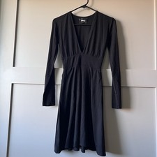 Reformation Deep V-Neck Long Sleeve Mini Dress Women Sz XXS Black Pocket Neutral