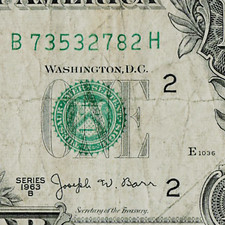 1963 B Joseph Barr Note 1 Dollar Bill FR 1902 B73532782H