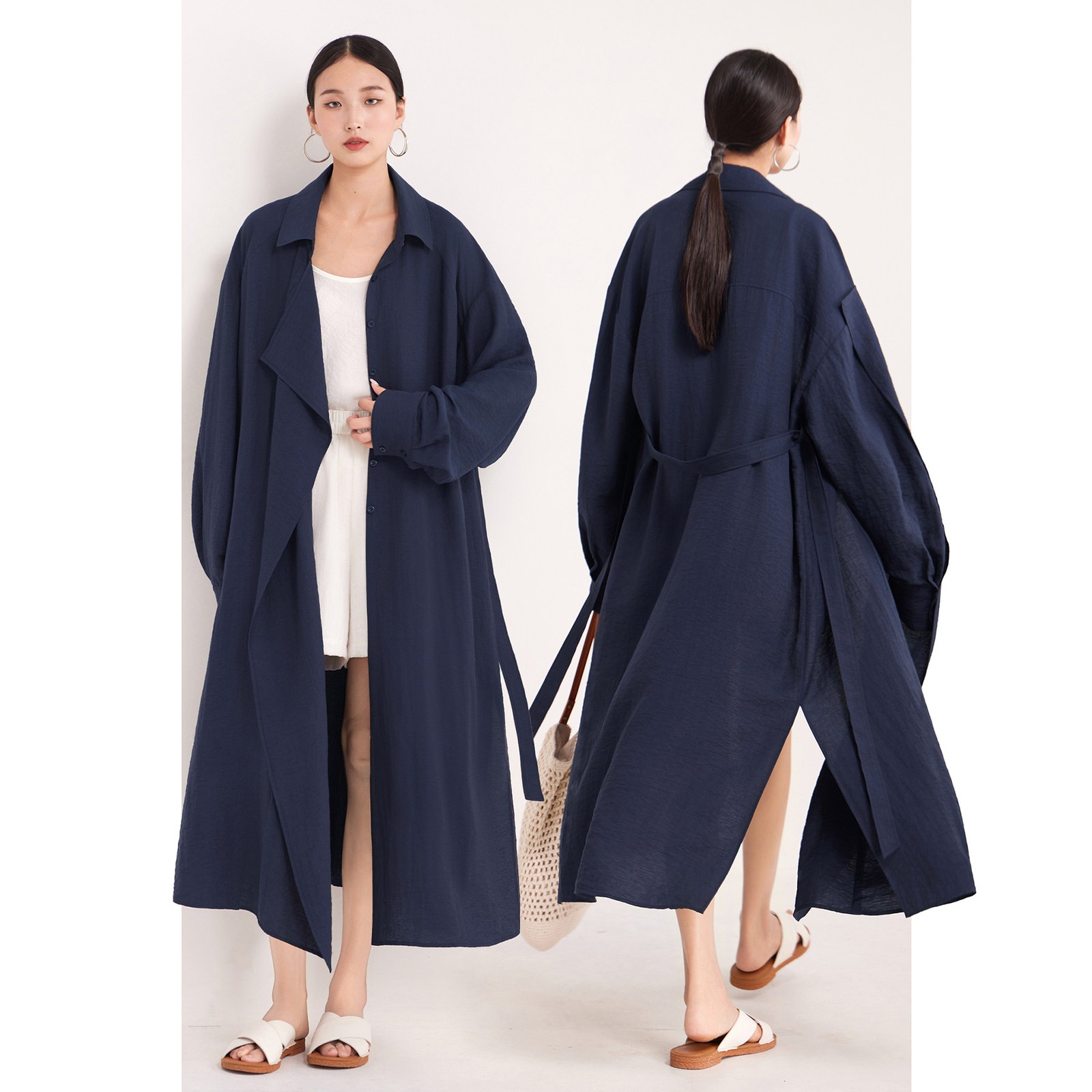 Spring Womens Trench Coat New Loose Casual Windbreaker Casual Linen Long Jackets