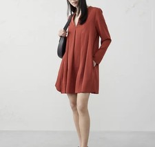 Banana Republic Rust Red V-Neck Mini Dress Split-Neck Swing Size S