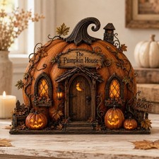 Pumpkin House Wooden Block, Layered Halloween Mantel and Shelf Decor