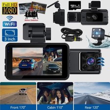 4K Dash Cam Front/Rear/Inside Dash Camera Car DVR WiFi APP G-Sensor w/64GB Card