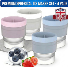 4x Large Ice Ball Maker Tray Silicone Sphere Ice Cube Mould Whiskey Cocktail Gin