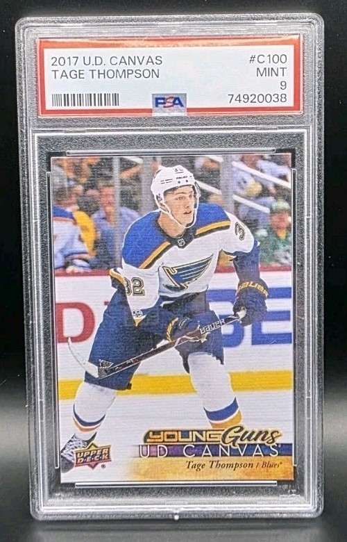 2017-18 Upper Deck Young Guns UD Canvas Tage Thompson #C100 PSA 9 MINT Rookie RC