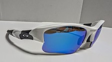 OAKLEY FLAK JACKET 1.0 White / Black 03-882 Blue Polorized Lenses w/ Case. EUC.