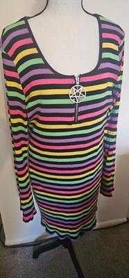 Killstar Mini Dress Womens 3XL Multicolor Striped Lick The Rainbow Pastel Goth