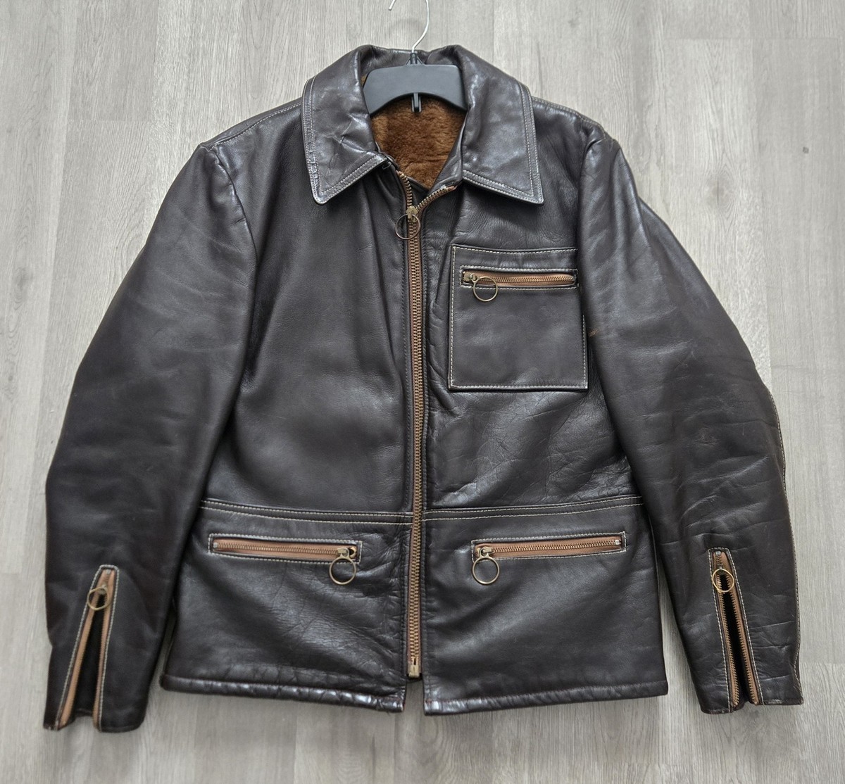 Vintage Leather Jacket Men's 42 Black Bomber Schott? Shermans? 1950s 1960s  Read