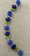 New 8  Strand Exquisite Blue Tulip/Floral LampWork Glass Focal Beads 15-20mm