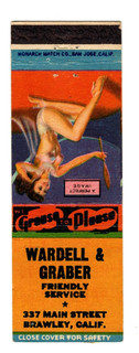 Copertina fiammiferi WARDELL & GRABER BRAWLEY CALIFORNIA RAGAZZA