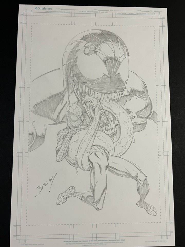 MARK BAGLEY ORIGINAL ART FULL FIGURE SPIDER-MAN & VENOM 11x17 SKETCH COMMISSION Comic Art