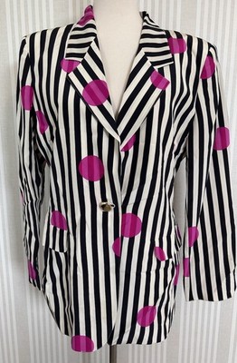 MAX MARA Vintage 100% Silk Striped & Polka Dot Blazer Women s Size 10 Lined