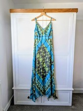 Per Una Turquoise Green Geometric Tie Dye Asymmetric Hem Maxi Dress UK 18L Y2K