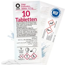 10 Wasseraufbereitungstabletten 250L Trinkwasser Notfall Wasserreinigung Outdoor