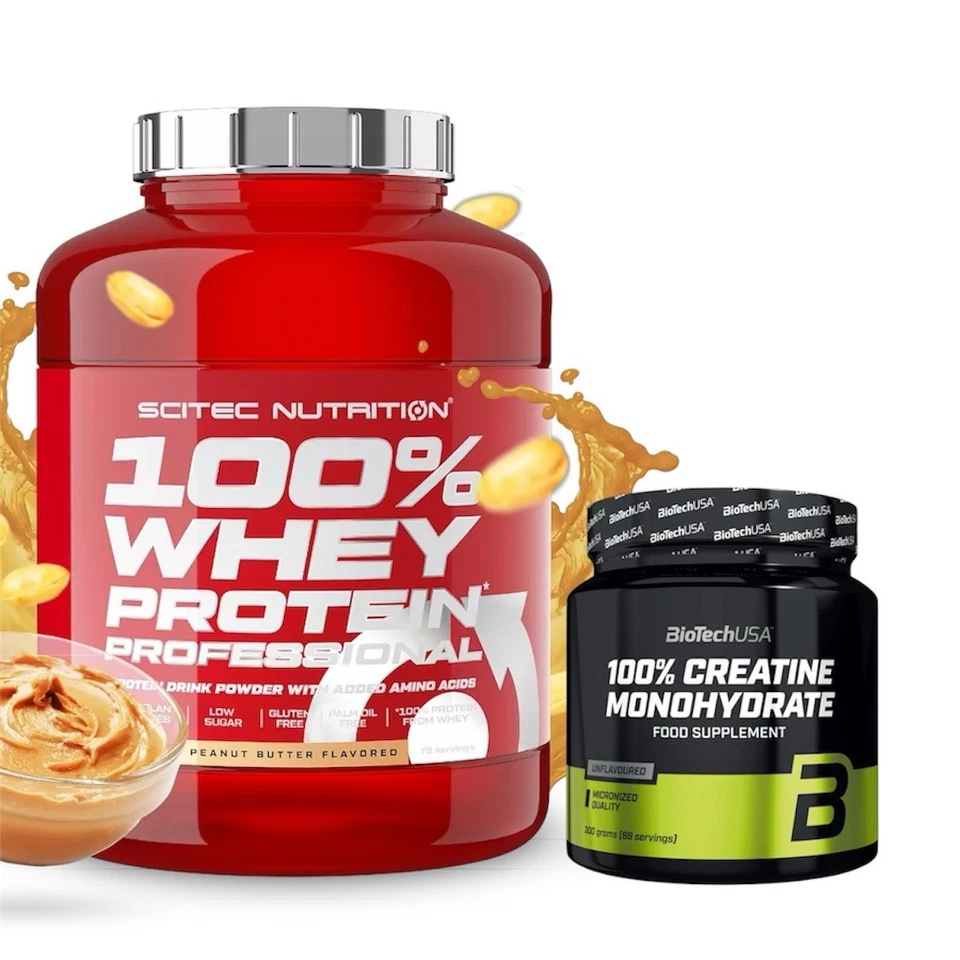 Protein 100% Whey 2350g Scitec Nutrition Erdnuss Butter+BiotechUSA Creatine 300g - Bild 1 von 1