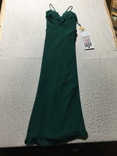 NEW Morilee Madeline Gardner Chiffon Beaded Dress Womens 6 Emerald Spaghetti